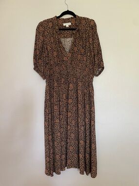 Treasure & Bond Brown and Tan Floral Midi Dress